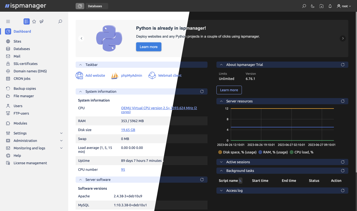 Панель ISP Manager