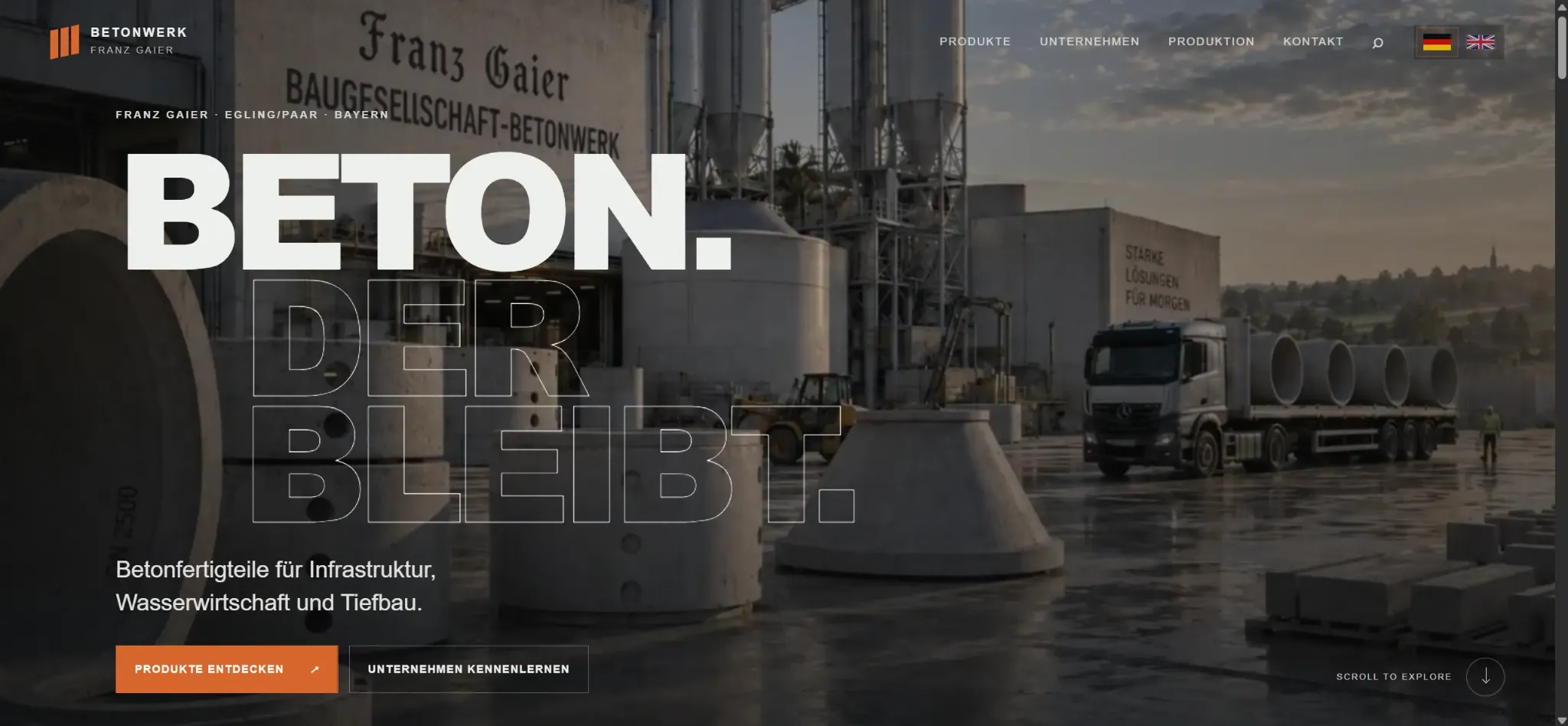 Betonwerk industrial B2B website interface