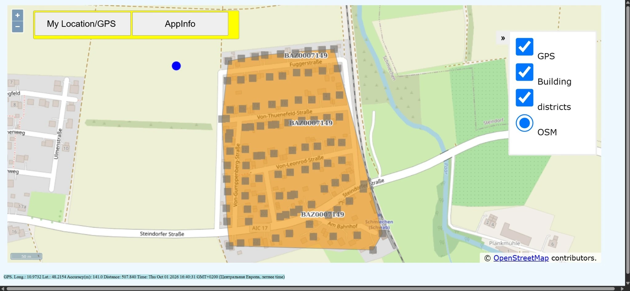 The actual pd.KURIER district map. The same map is used on a phone, without mobile adaptation.